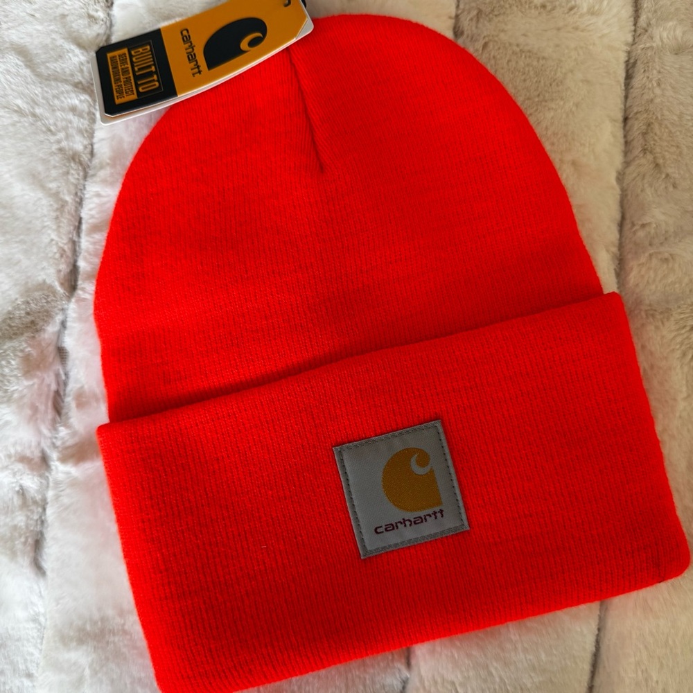 Carhartt A18 Acrylic Watch Hat Bright Orange Thick Stretch Rib Knit UNISEX